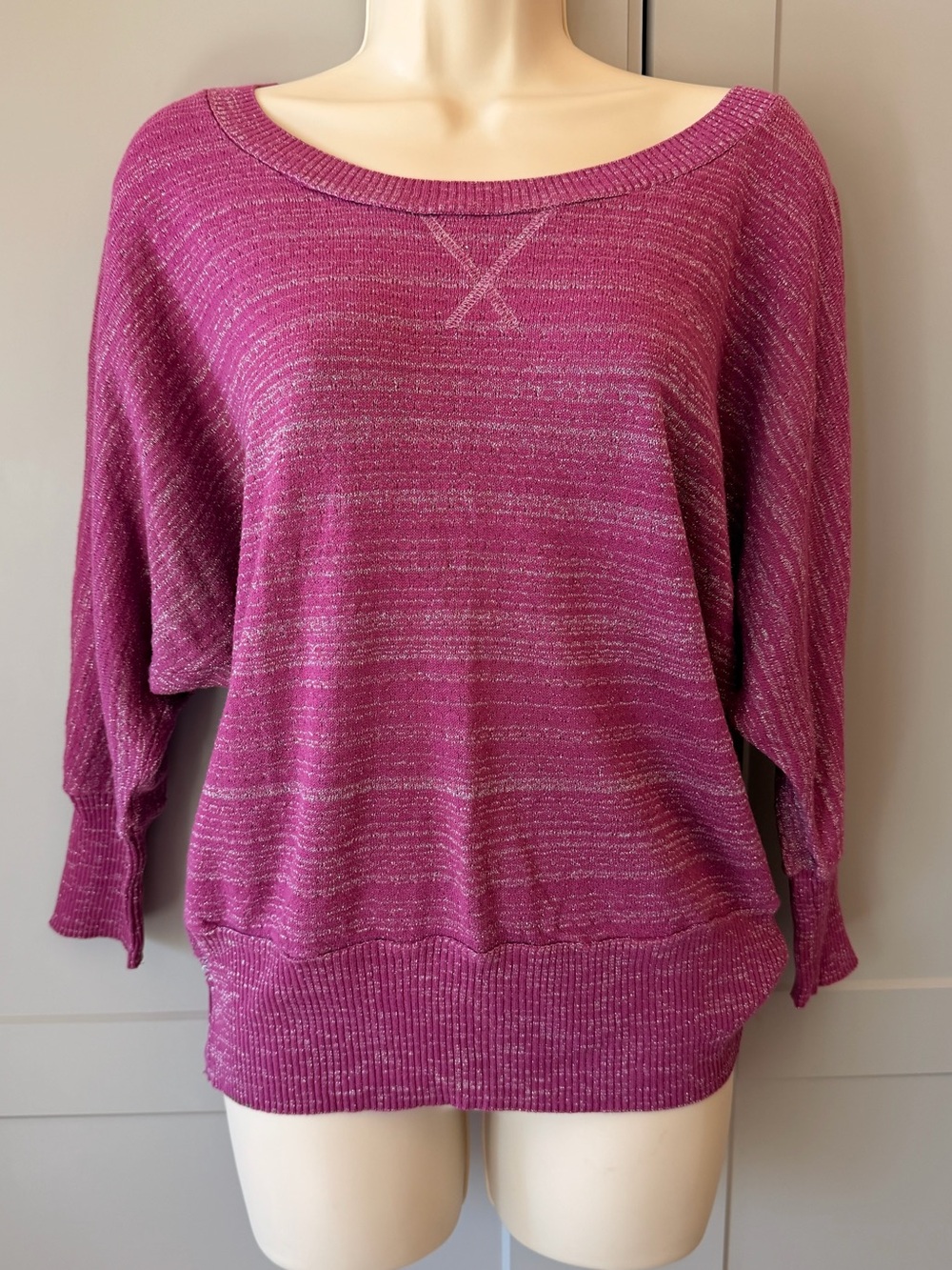 Vintage Y2K Mudd Pink/Purple Metallic Sparkle Dolman Batwing Sweater Size L